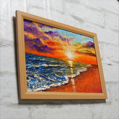 油絵 油彩 油彩画 絵 絵画 【夕陽に染まる海】A4 絵画 HR 通販