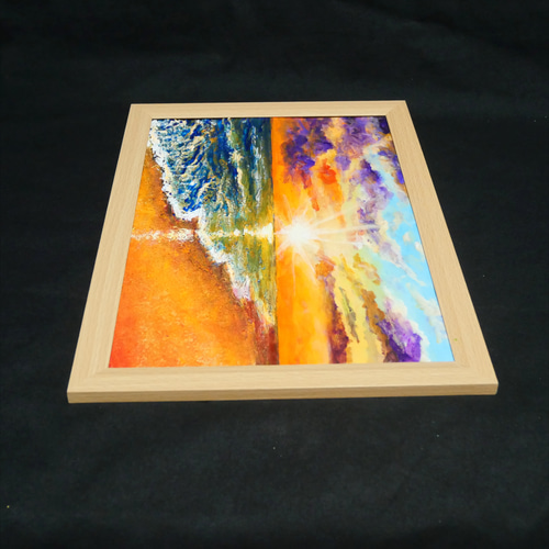 油絵 油彩 油彩画 絵 絵画 【夕陽に染まる海】A4 絵画 HR 通販