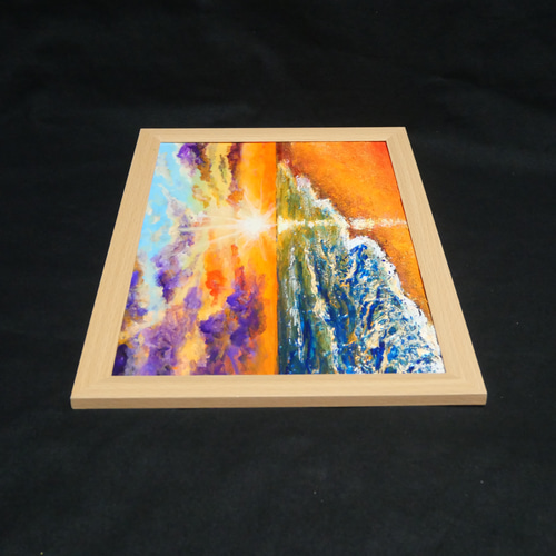 油絵 油彩 油彩画 絵 絵画 【夕陽に染まる海】A4 絵画 HR 通販