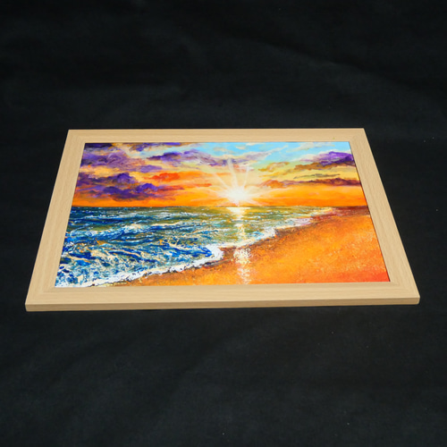 油絵 油彩 油彩画 絵 絵画 【夕陽に染まる海】A4 絵画 HR 通販