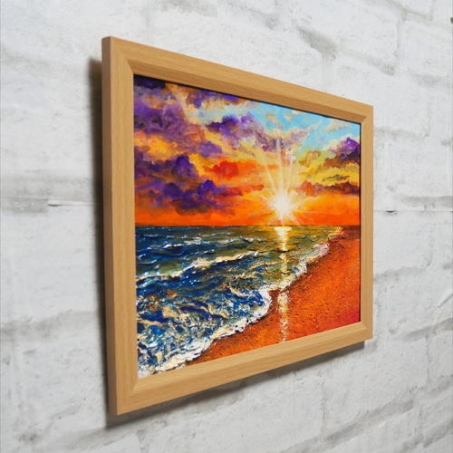 油絵 油彩 油彩画 絵 絵画 【夕陽に染まる海】A4 絵画 HR 通販