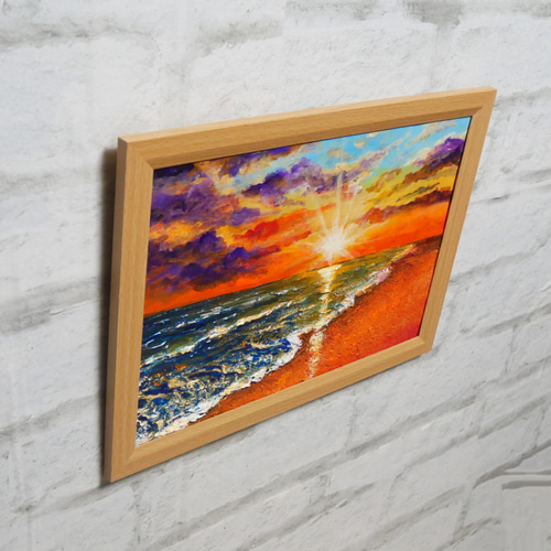油絵 油彩 油彩画 絵 絵画 【夕陽に染まる海】A4 絵画 HR 通販