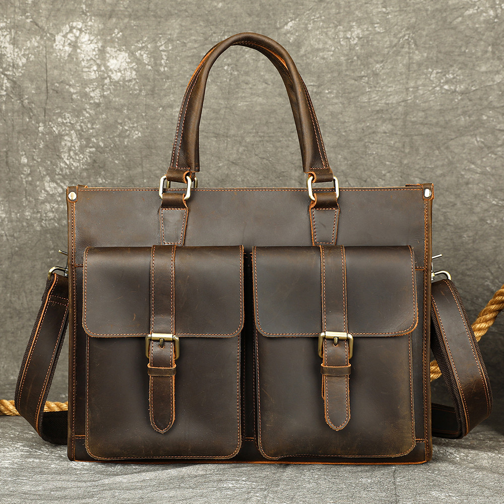 ハンドメイドビンテージ本革 ビジネスバッグ 2way 書類鞄 メンズレザー通勤バッグ パソコン ショルダーバッグ