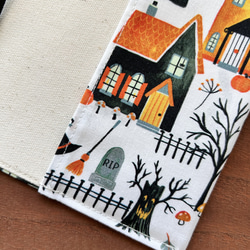 【文庫】おばけの館ブックカバー　布　ハロウィン　ジャックオランタン　かぼちゃ　ネコ 4枚目の画像