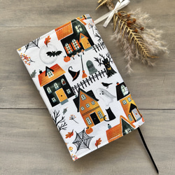 【文庫】おばけの館ブックカバー　布　ハロウィン　ジャックオランタン　かぼちゃ　ネコ 7枚目の画像