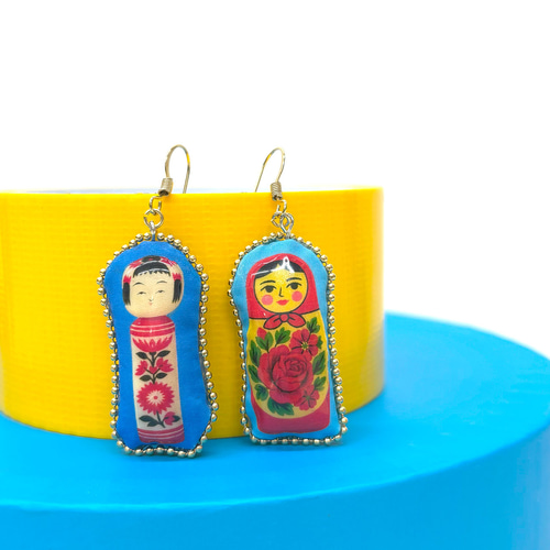 こけしとマトリョーシカのピアス / イヤリング 秋 オータム 個性派