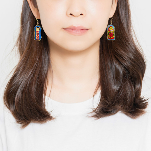 こけしとマトリョーシカのピアス / イヤリング 秋 オータム 個性派