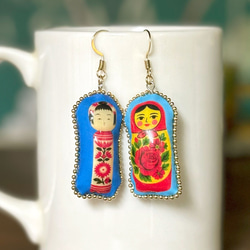 こけしとマトリョーシカのピアス / イヤリング 秋 オータム 個性派
