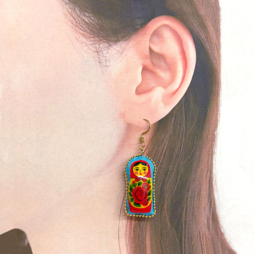 こけしとマトリョーシカのピアス / イヤリング 秋 オータム 個性派