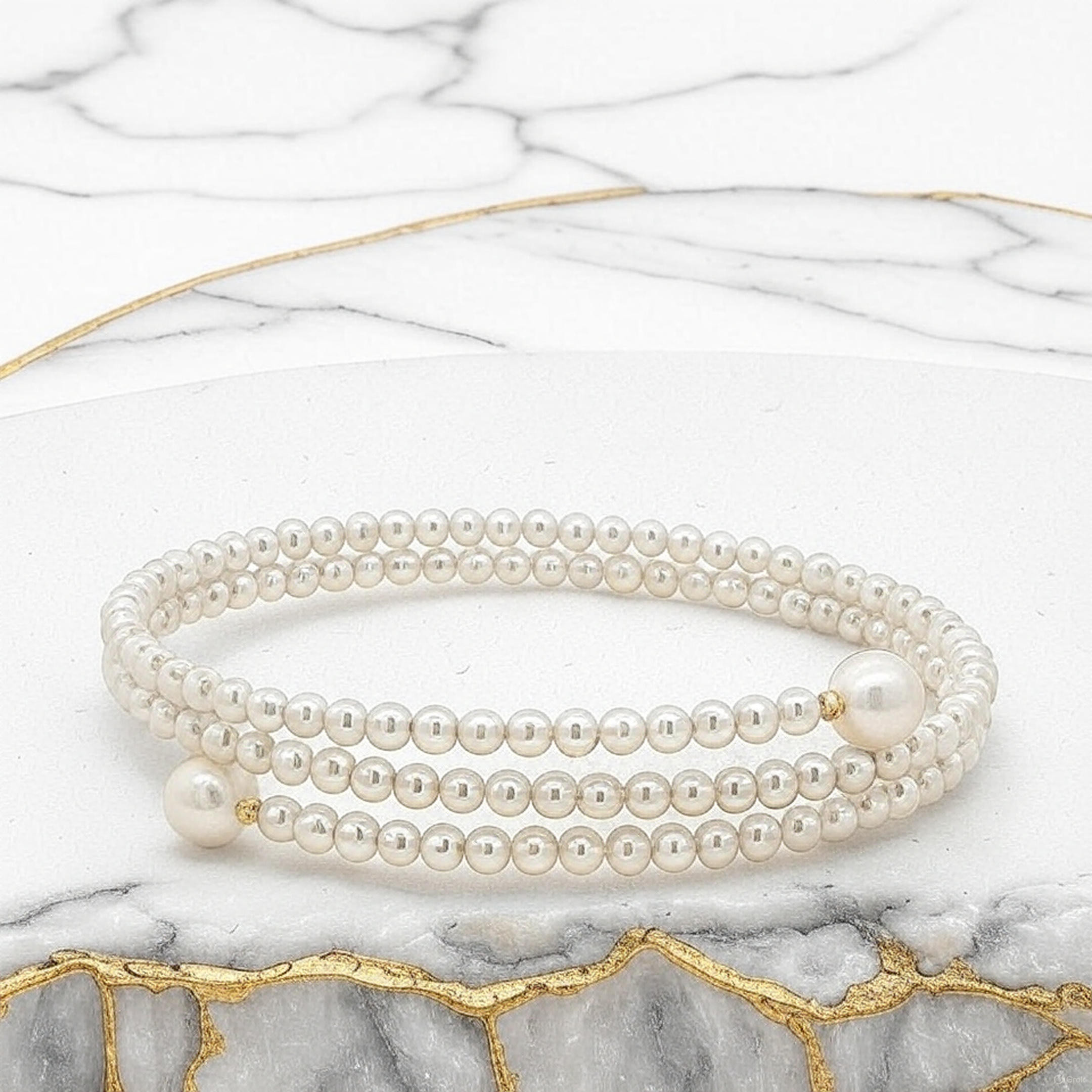 18Kゴールド淡水パールブレスレット | 3mm 6mmラウンドビーズ