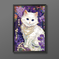 絵画。壁掛け絵原画手描き【美しい女の子とかわいい白い猫が美しい花をもらった】 絵画 。壁掛け絵原画手描き【花畑を散歩するかわいい女の子と黒