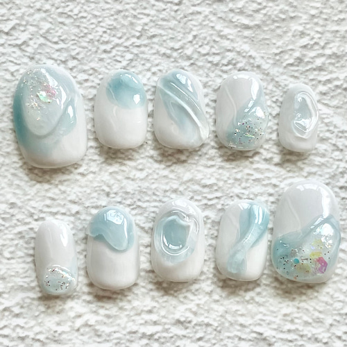 シアーブルーオーロラウェーブ うるちゅる ぷっくり 韓国 水色 ネイル