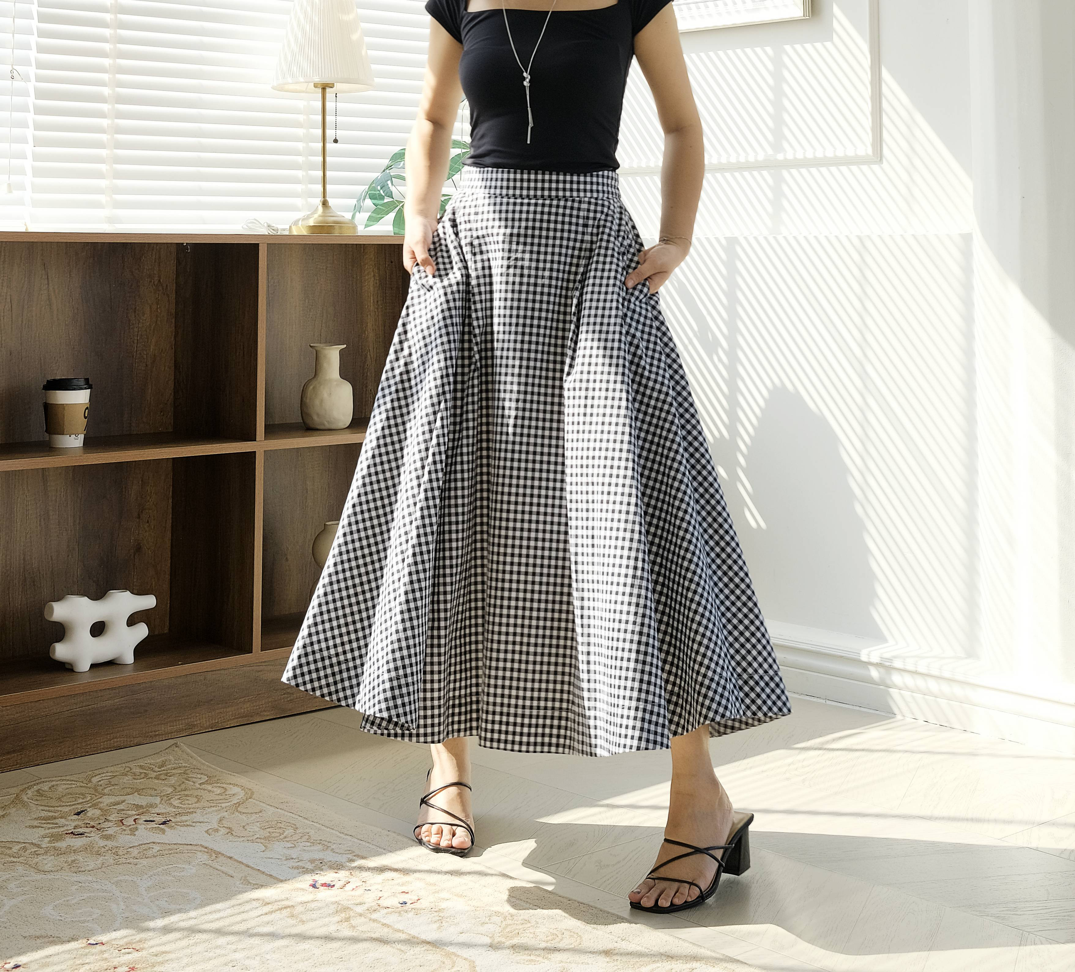 コットンギンガム フレアスカート