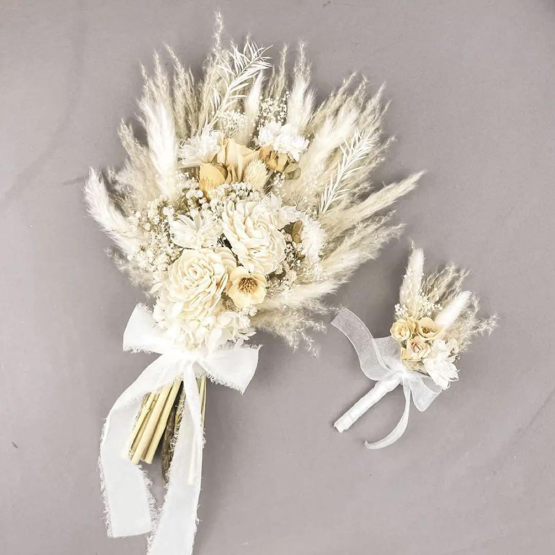 大人可愛い★ ドライ＆プリザーブドフラワー ブーケ 上品ホワイトブーケセット