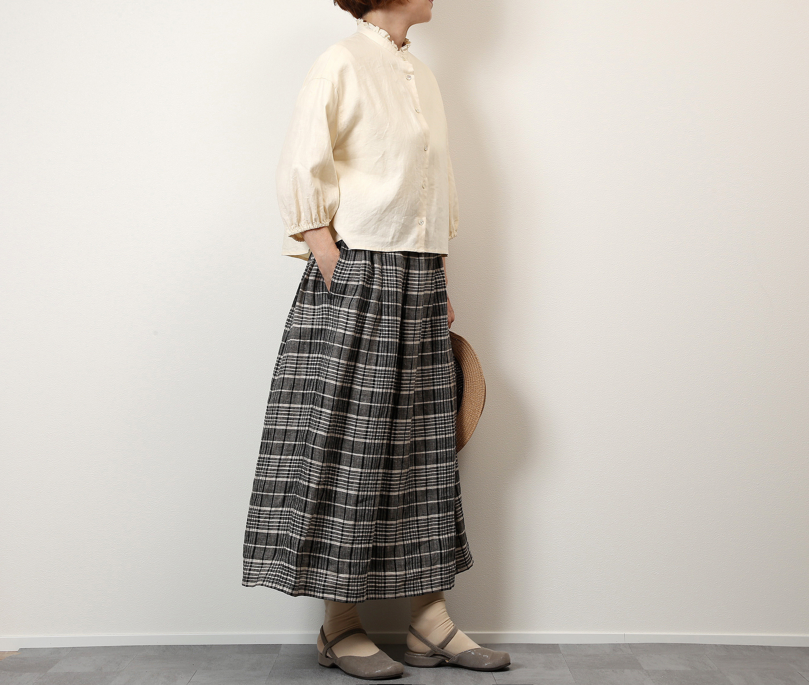 #513タックギャザースカート(チェック)