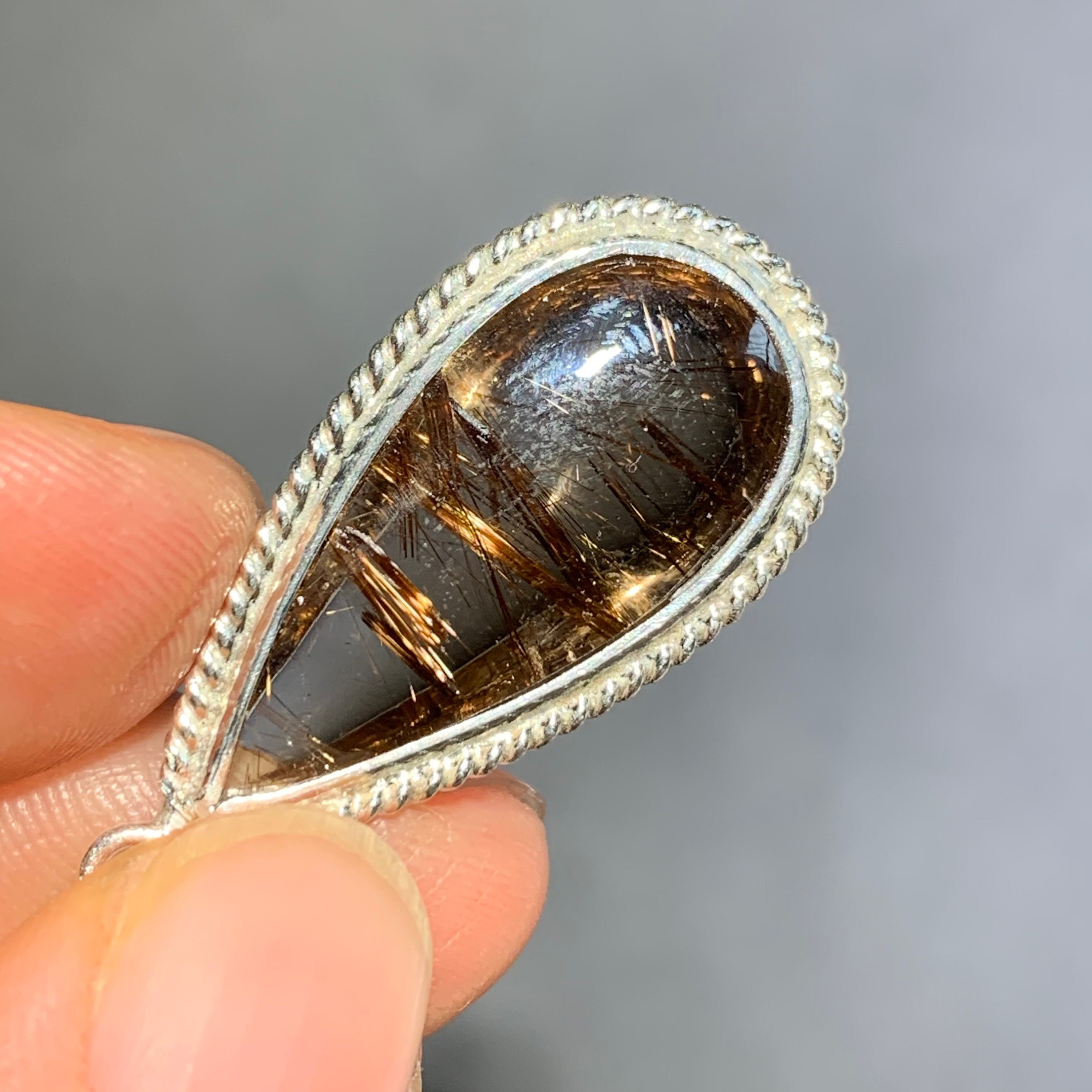 4.7グラム天然コーヒーヘアルチルクォーツスターリングシルバーペンダントクリスタルシルバーチェーン付き