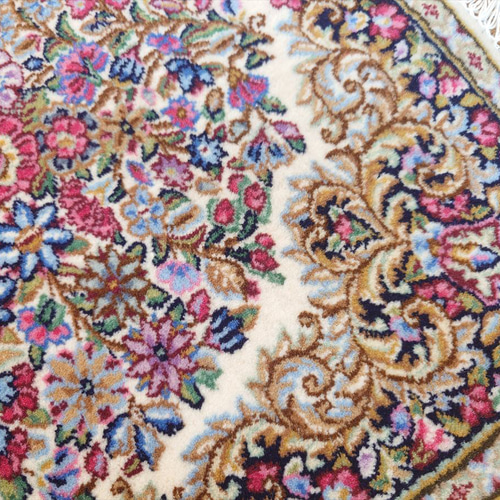 ペルシャ絨毯ケルマン産 フラワー 花柄 玄関マット小 75（83フサ