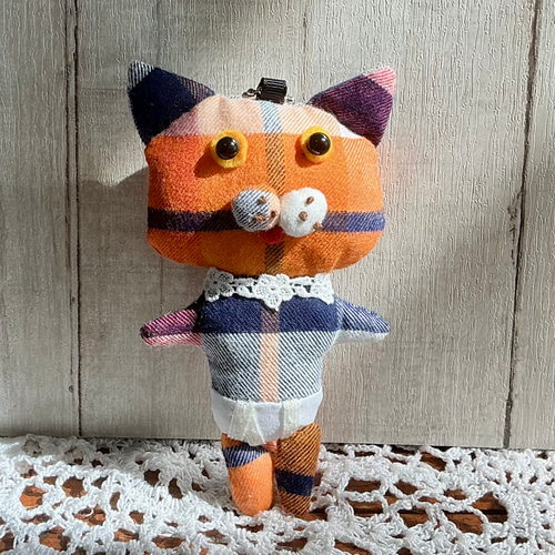 ミニブリーフ君(ネコ オレンジチェック) ミニぬいぐるみ キーホルダー