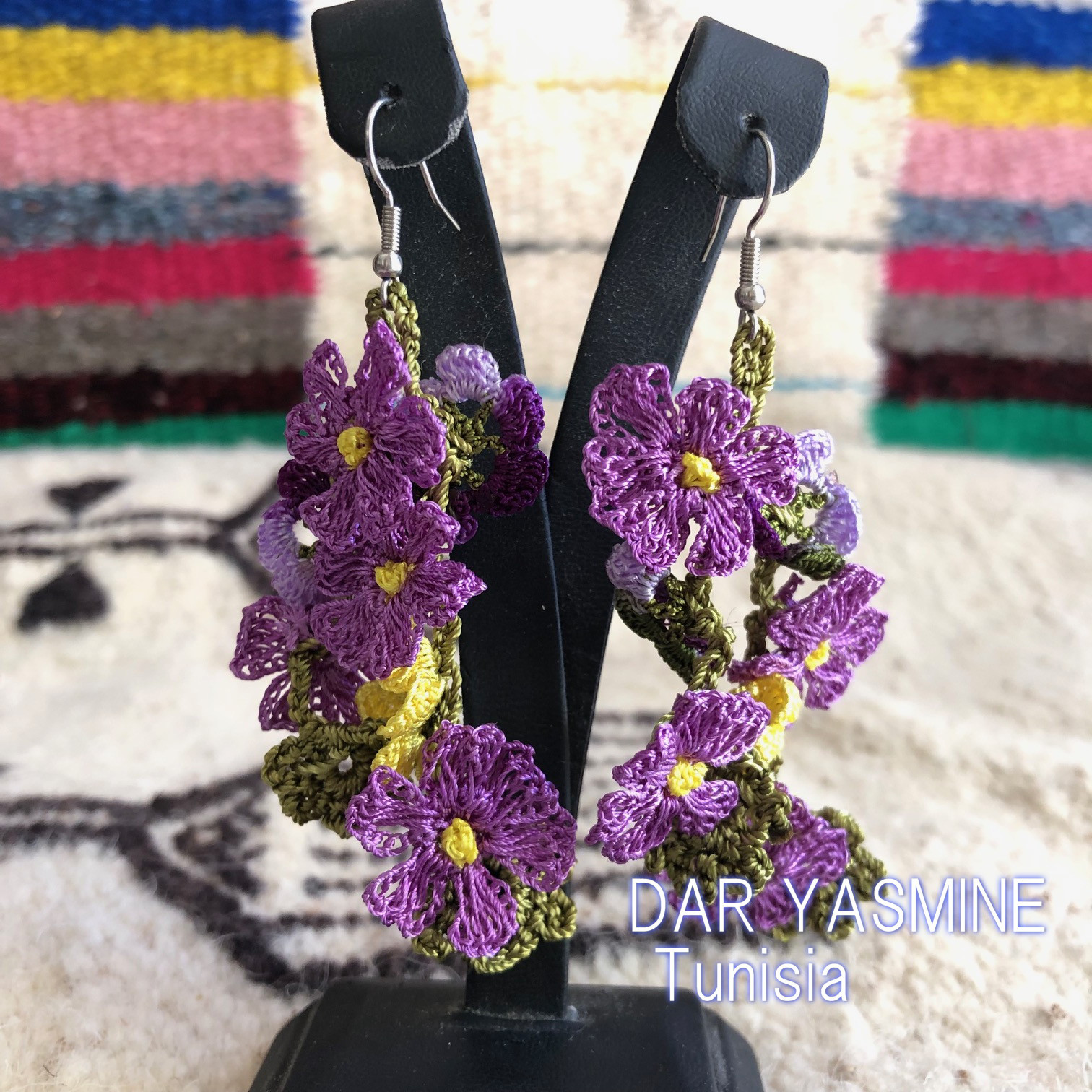 トルコ伝統工芸　oya刺繍　「ルピナス　いつも幸せ」　ロングピアス1030-7