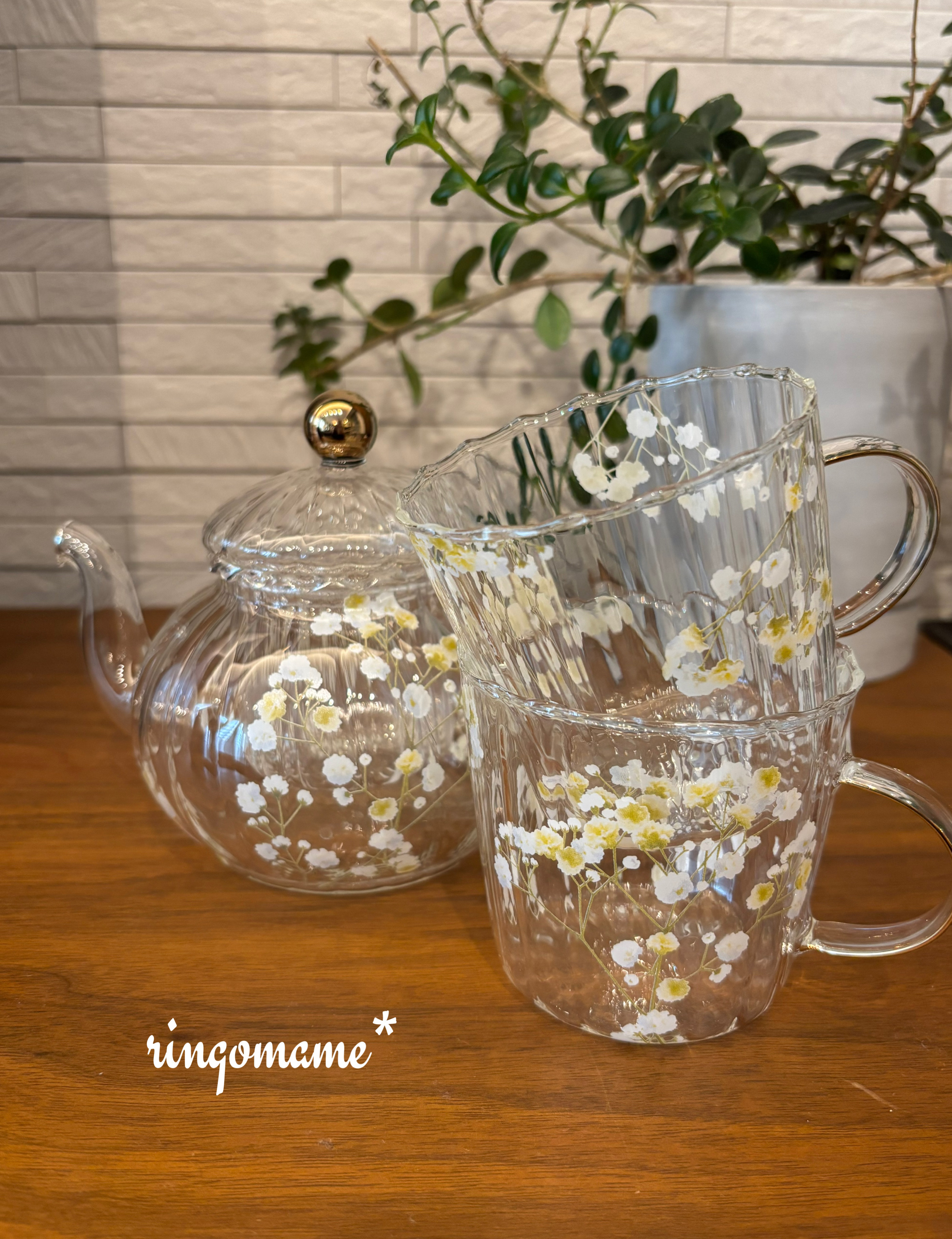 かすみ草*ティーポットandマグカップ2つセット