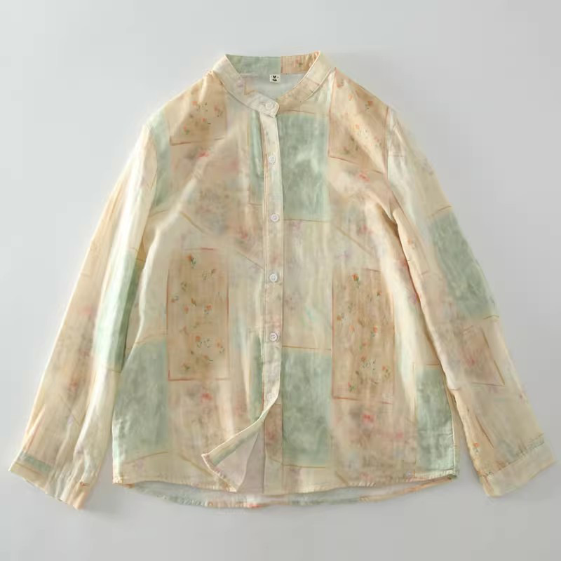 コットン100％ ダブルガーゼ 小花柄 長袖プリントブラウス 大人可愛い 春秋