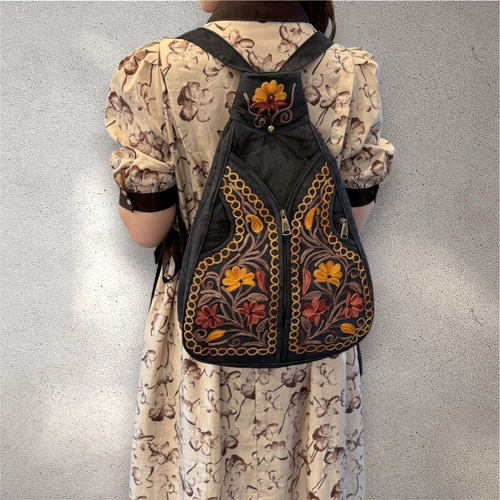 リュック 2WAY バッグ ワンショルダー 刺繍入り ベルベット