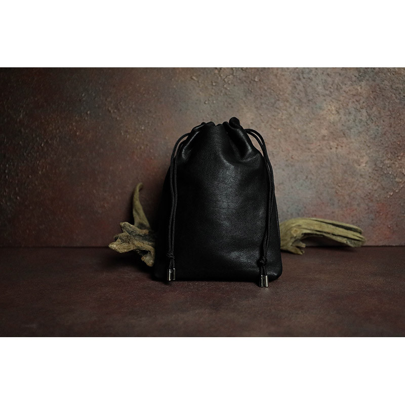 本革製2way巾着 / サイド・ジップポケット デザイン ( スモール サイズ )