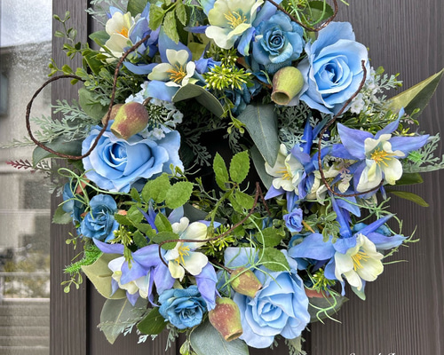 オトナリース】アンティークローズとブルーベリーのリース オトナ