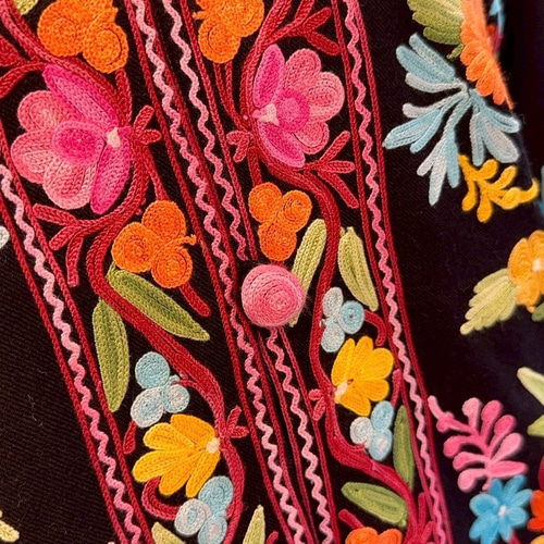 インド刺繍 ジャケット ロング丈 花柄 チュニック アウター ブラック