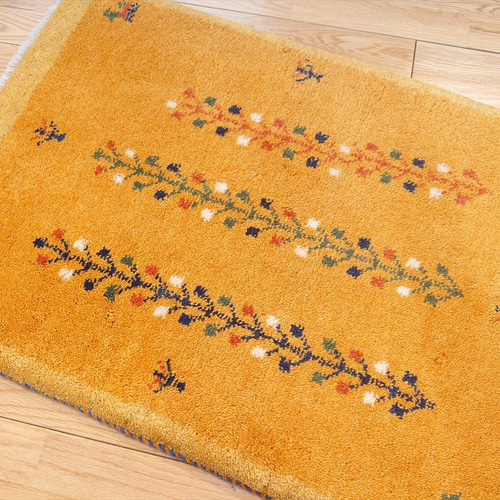 ペルシャ ギャッベ 玄関マット ラグ 88x60cm 黄金色 RD7108 カーペット