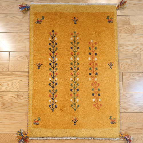 ペルシャ ギャッベ 玄関マット ラグ 88x60cm 黄金色 RD7108 カーペット