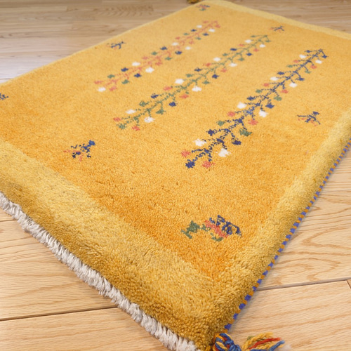 ペルシャ ギャッベ 玄関マット ラグ 88x60cm 黄金色 RD7108 カーペット