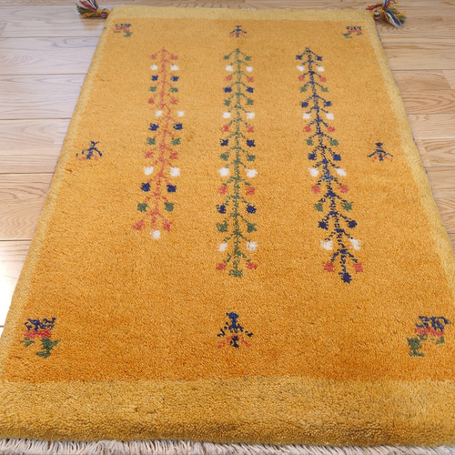 ペルシャ ギャッベ 玄関マット ラグ 88x60cm 黄金色 RD7108 カーペット