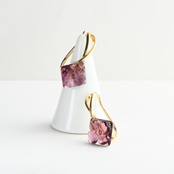 ２個セット｜ヴィンテージガラスのイヤーカフ［スクエアフラワー・パープル］ゴールド／シルバー 9枚目の画像