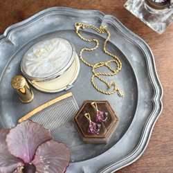 ２個セット｜ヴィンテージガラスのイヤーカフ［スクエアフラワー・パープル］ゴールド／シルバー 10枚目の画像