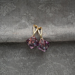 ２個セット｜ヴィンテージガラスのイヤーカフ［スクエアフラワー・パープル］ゴールド／シルバー 11枚目の画像