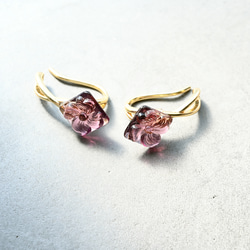 ２個セット｜ヴィンテージガラスのイヤーカフ［スクエアフラワー・パープル］ゴールド／シルバー 12枚目の画像