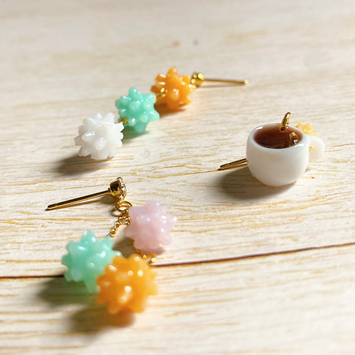 レジンアクセサリー ハンドメイド 金平糖モチーフ コーヒー ミニチュア