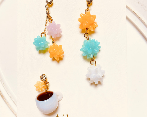 レジンアクセサリー ハンドメイド 金平糖モチーフ コーヒー ミニチュア