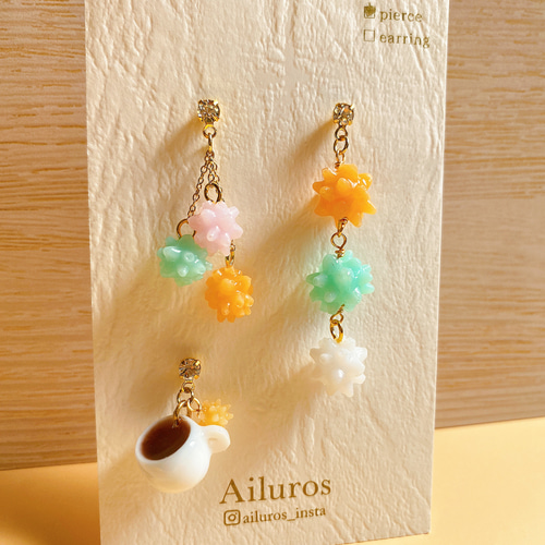 レジンアクセサリー　NO.35 レジンアクセサリー ハンドメイド 金平糖モチーフ コーヒー ミニチュア