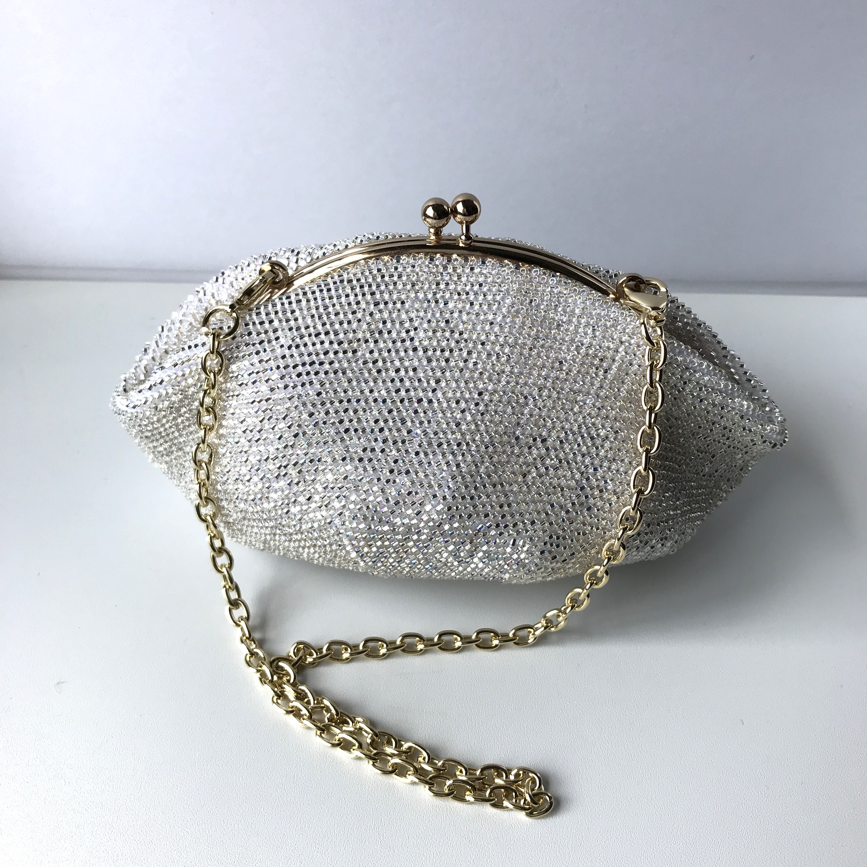 Beaded Pouch +Chain--Sparkly--(XL) 内布:Marina Sea Flower-Pink