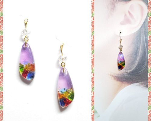 No.1580-C 再販 琉球ガラス☆鉱石型☆レジンピアス・イヤリング