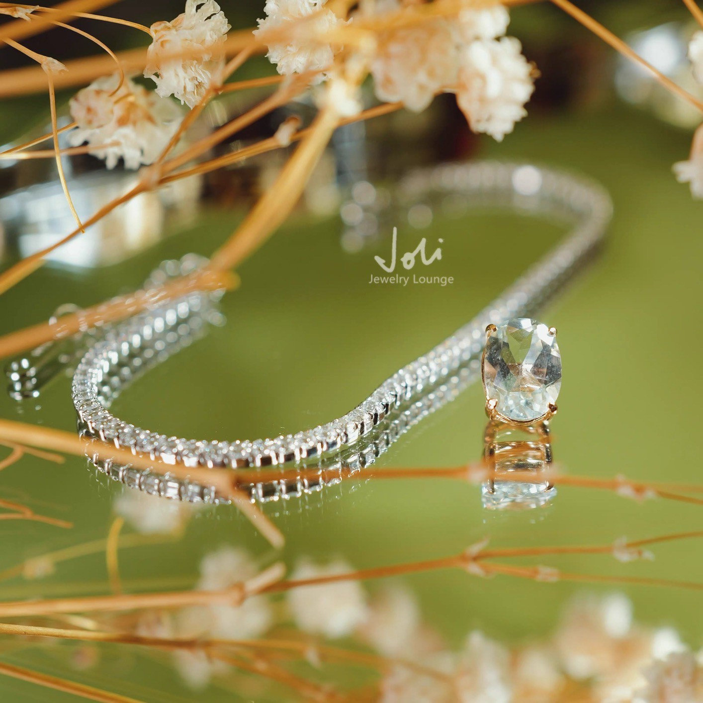 天然アクアマリン ライトブルー  オーバル フルエタニティ ブレスレット キラキラ レトロ ゴージャス 取り外し可能