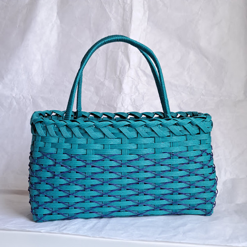 かけあみのエコクラフトかごバッグ ターコイズブルー かごバッグ