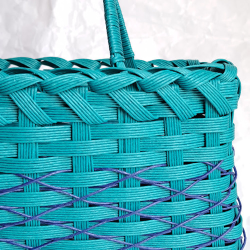 かけあみのクラフトバンドかごバッグ ターコイズブルー かごバッグ