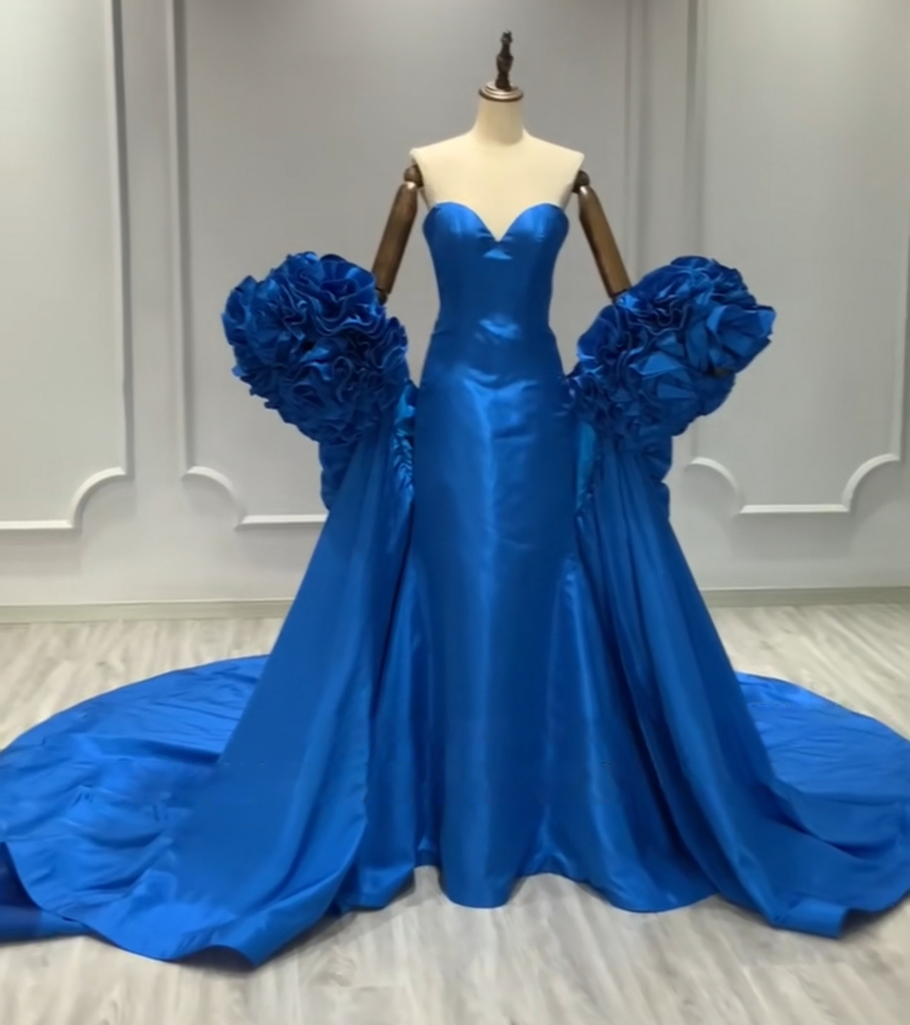 優雅マーメイドドレス　宝石色　光沢サテン　取り外しオーバースカート　マーメイド　タイトスカート　vネック音楽会パーティー