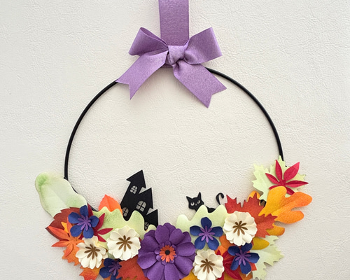 ハロウィンのリース ペーパーフラワーアート 秋の新作2025 リース