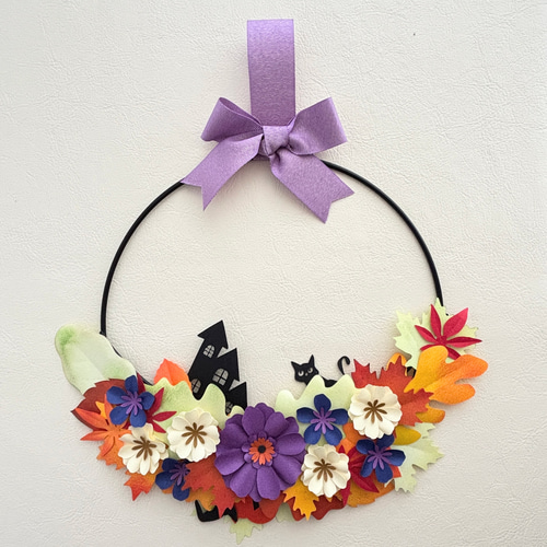 ハロウィンのリース ペーパーフラワーアート 秋の新作2025