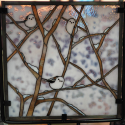 コスモスのミニパネル 秋桜、ステンドグラスパネル サンキャッチャー