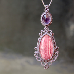 ロードクロサイト（インカローズ） 菱形 マイクロマクラメ ペンダント